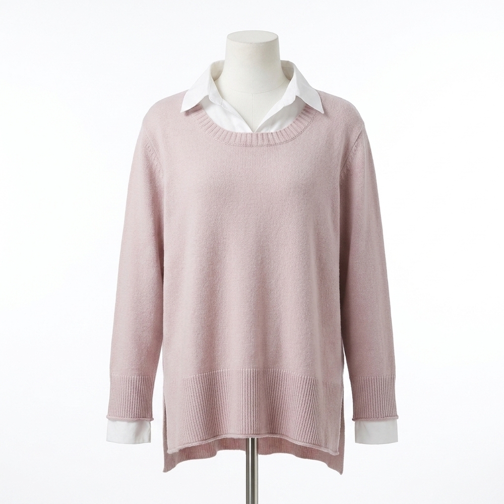 NEW COCO + CARMEN heavenly luxe crew neck sweater with woven collar in blush lav